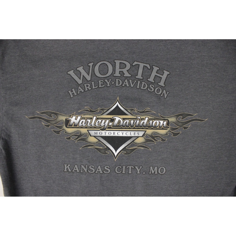 Harley Davidson Worth Kansas City MO Pocket T Shirt Mens L Gray Graphic Logo